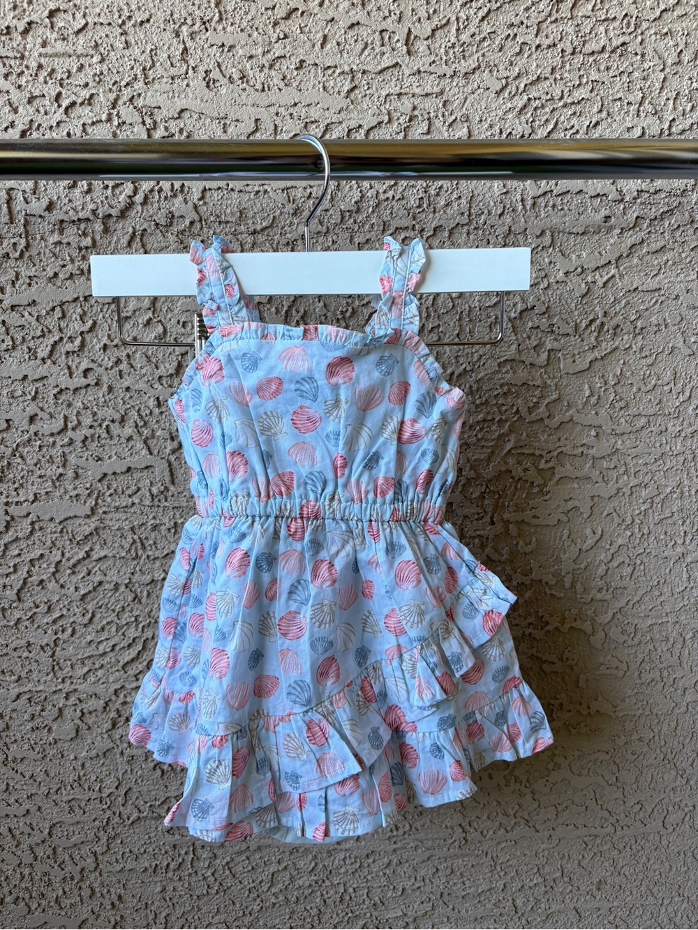 Janie and Jack Blue & Pink Seashell Summer Ruffle Dress NWT 6-12M